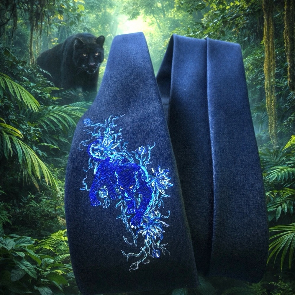 🎁LV JOURNEY🎁🆕💯AUTHN LOUIS VUITTON TRAVEL CAMBODIA BLUE PANTHER MOTIF TIE🔥